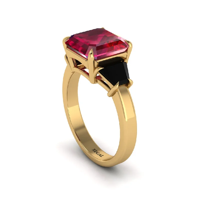 Trendy Gemstone Wedding Rings For Brides-Three Stone Ruby Engagement Ring - Bethany No. 40