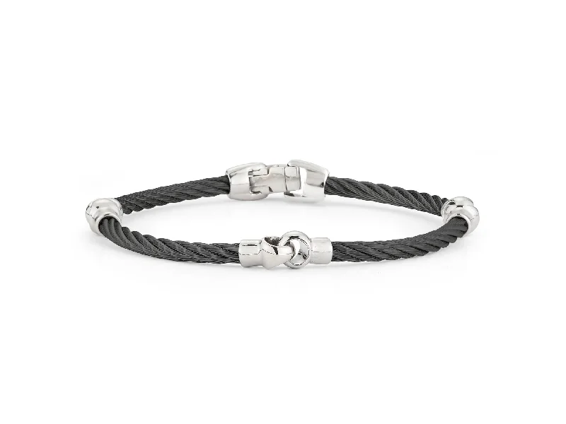 Classic Silver Bracelets For Fashion-ALOR Black Cable Interlocking Bracelet