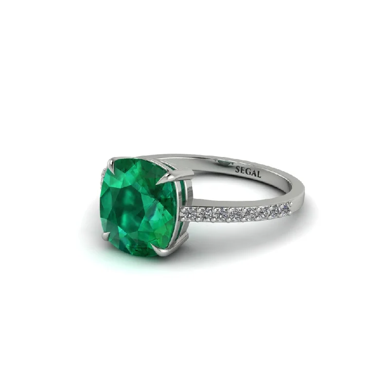 Simple Stacking Rings For Elegant Brides-Gold Handmade Cushion Cut Emerald Engagement Ring - Whitney No. 6