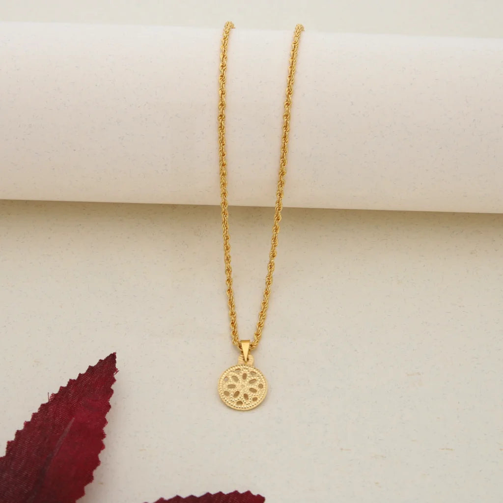 Custom Name Necklace For Bridesmaids-Gold Necklace (Chain With Gold Round Shaped Pendant) 21KT- FKJNKL21K7593