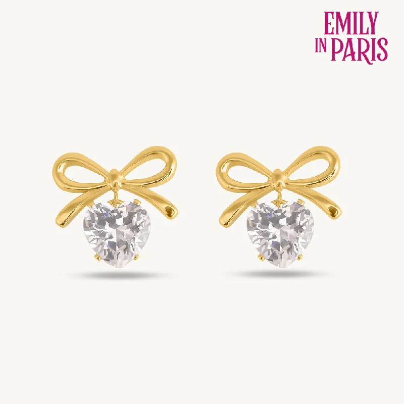 Elegant Long Earrings For Formal Events-Zircon & Bow Stud Earrings