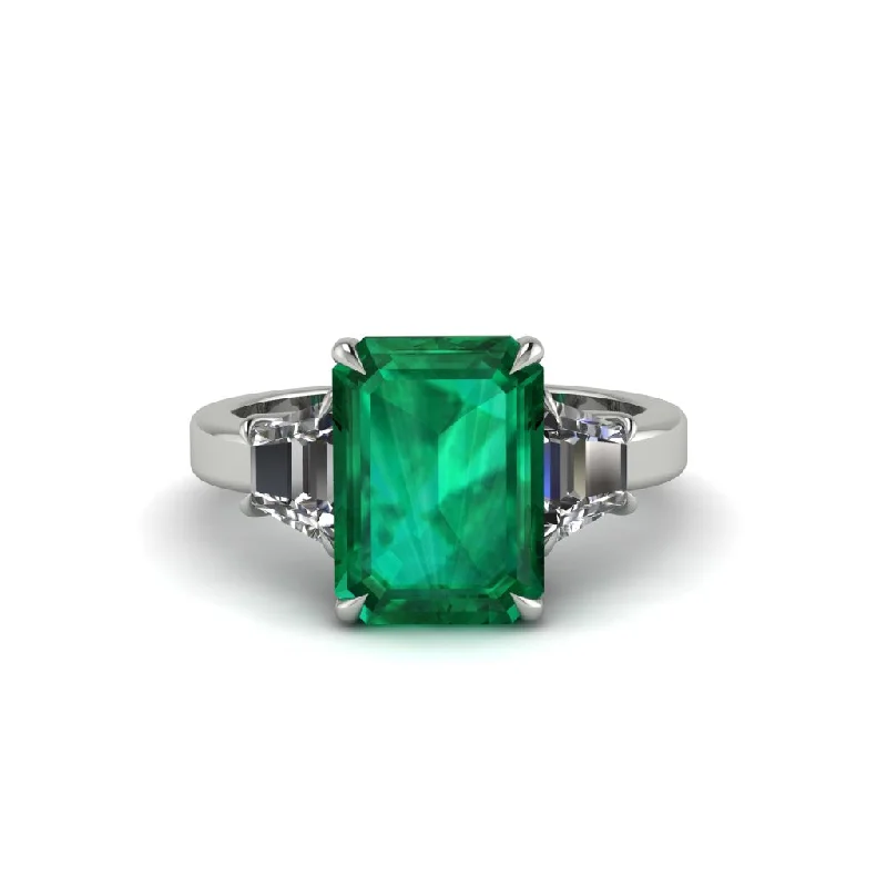 Personalized Birthstone Rings For Wedding Day-Emerald Emerald Cut Three Stone Ring With Custom Baguette - Yvette No. 6