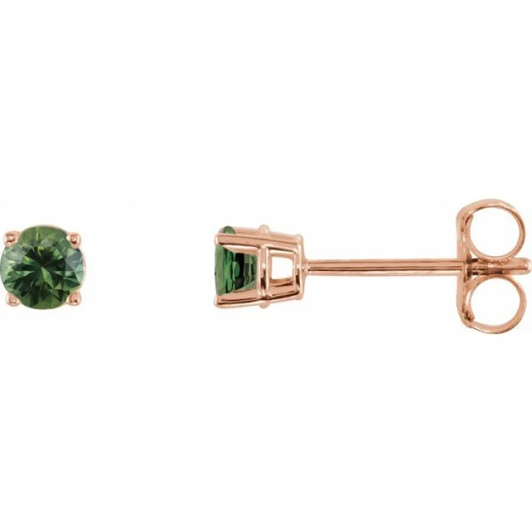 Sparkling Drop Earrings For Elegant Style-14K Rose 3 mm Natural Green Sapphire Stud Earrings