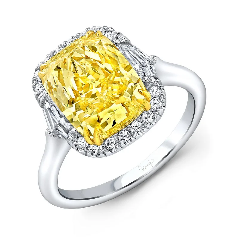 Elegant Engagement Rings With Emerald Stones-Uneek Natureal Collection Halo Cushion Cut Yellow Diamond Engagement Ring