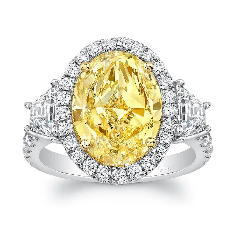 Sparkling Engagement Rings For Special Moments-Uneek Contemporary Oval Fancy Yellow Diamond-Center Three-Stone Engagement Ring