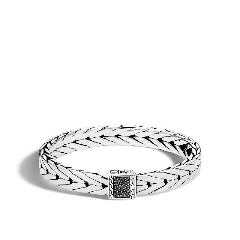 Colorful Braided Bracelets For Teens-Modern Chain Silver Medium Bracelet with Treated Black Sapphire