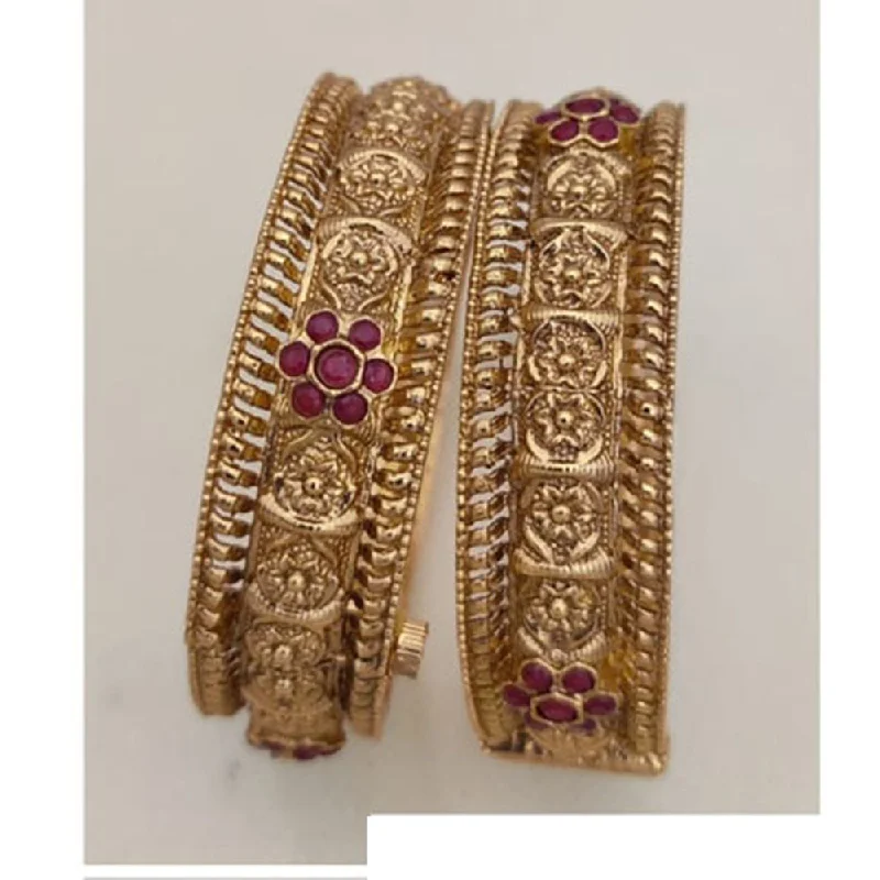 Elegant Gold Wedding Bangles For Fashion Bridesmaids-Jewel Addiction Gold Plated Pota Stone Openable Bangles Set