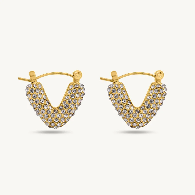 Custom Hoop Earrings For Personalized Style-Zircon Studded Gold Hoop Earrings