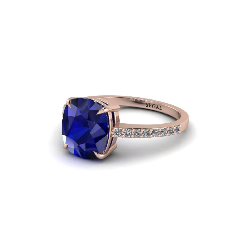 Elegant Rose Gold Wedding Bands For Brides-Gold Handmade Cushion Cut Sapphire Engagement Ring - Whitney No. 14