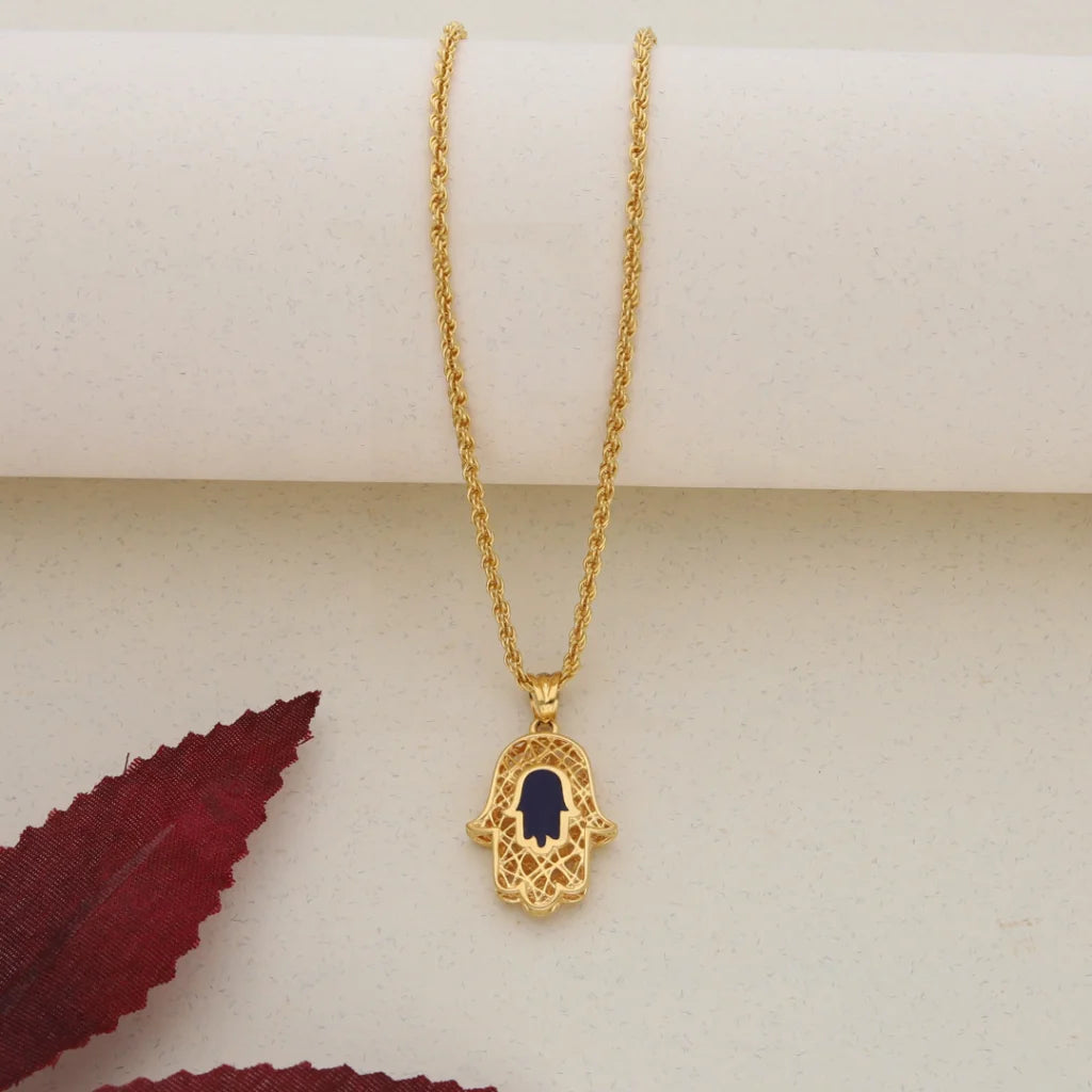 Elegant Long Necklace For Fashionistas-Gold Necklace (Chain With Gold Hamsa Pendant) 21KT - FKJNKL21K7589