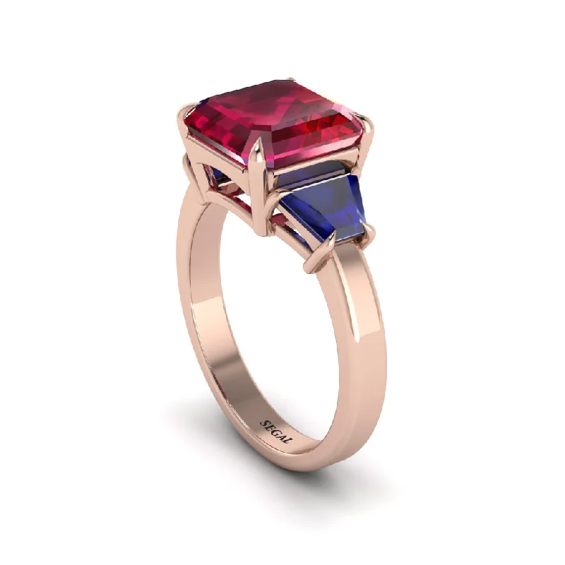 Personalized Custom Rings For Special Occasions-Three Stone Ruby Engagement Ring - Bethany No. 71