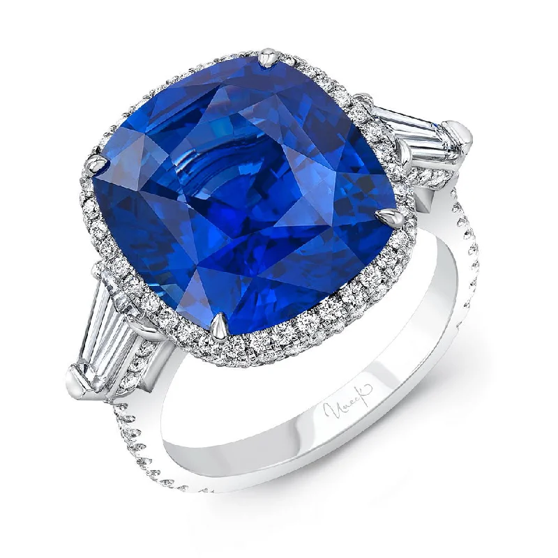 Trendy Engagement Rings With Custom Designs-Uneek Precious Collection Halo Cushion Cut Blue Sapphire Engagement Ring