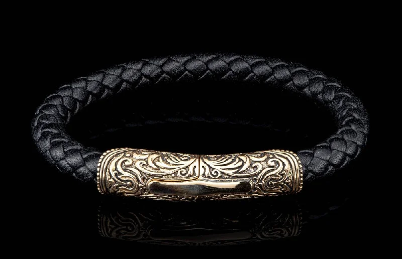 Adjustable Bracelet Sets For Women-MILAN - BRONZE/BLACK
BRAIDED LEATHER BRACELET WITH SCULPTED BRONZE