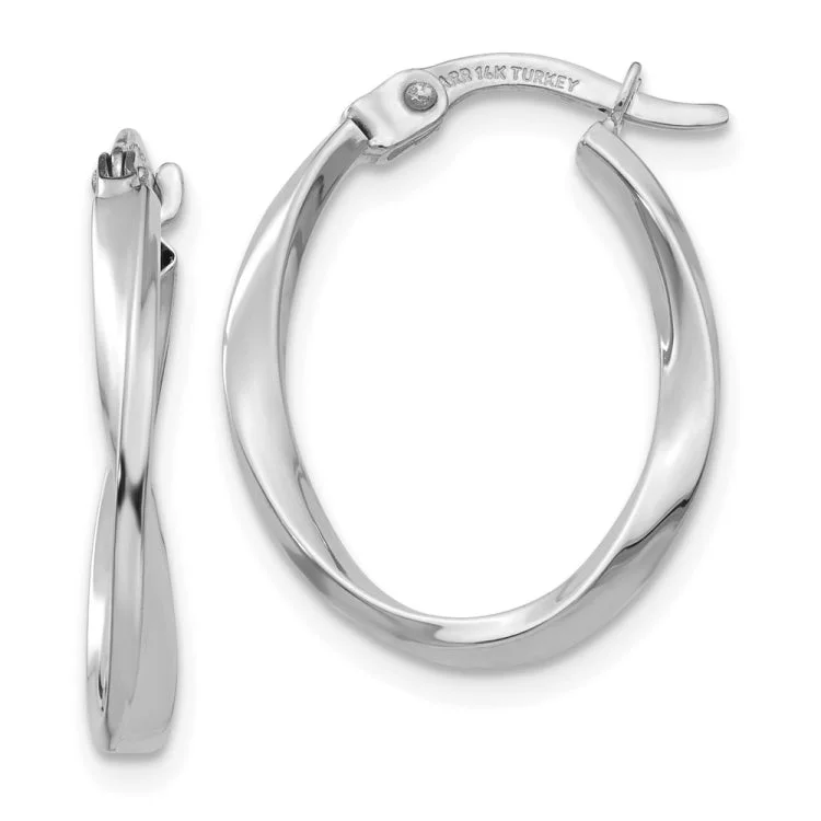 Statement Earrings For Fashion Week-14K White Gold Polished Oval Twist Hoop Earrings