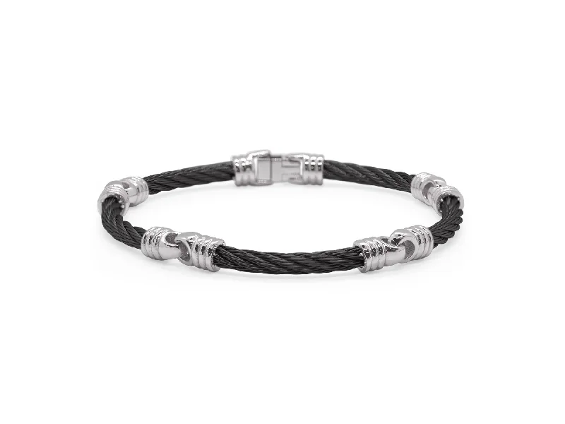 Luxury Gold Bracelets For Weddings-ALOR Men’s Black Cable Link Soft Bracelet