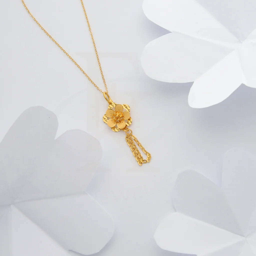 Elegant Sapphire Pendant Necklace For Bridesmaids-Gold Necklace (Chain with Floral Style Pendant) 21KT - FKJNKL21KM8435