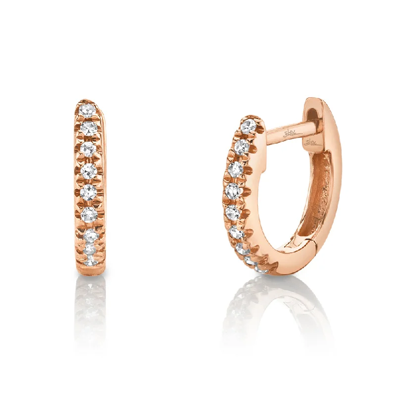 Unique Hoop Earrings For Casual Wear-0.07ct Rose Gold Pave Diamond Small Hoops