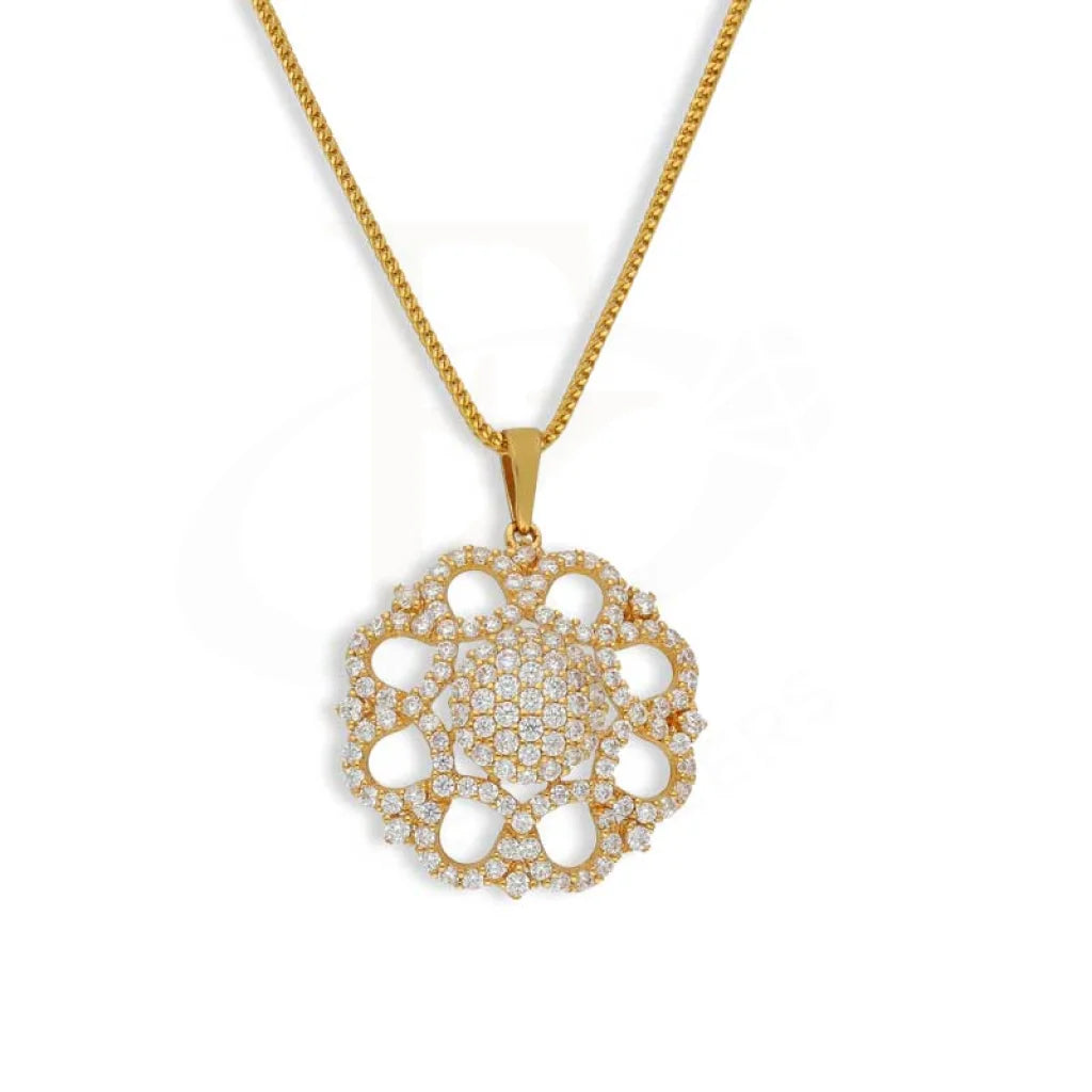 Trendy Pendant Necklace For Evening Parties-Gold Necklace (Chain with Round Shaped Pendant) 21KT - FKJNKL21K2944