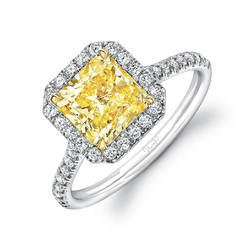 Personalized Gemstone Rings For Custom Gifts-Uneek Classic Radiant-Cut Fancy Yellow Diamond Halo Engagement Ring