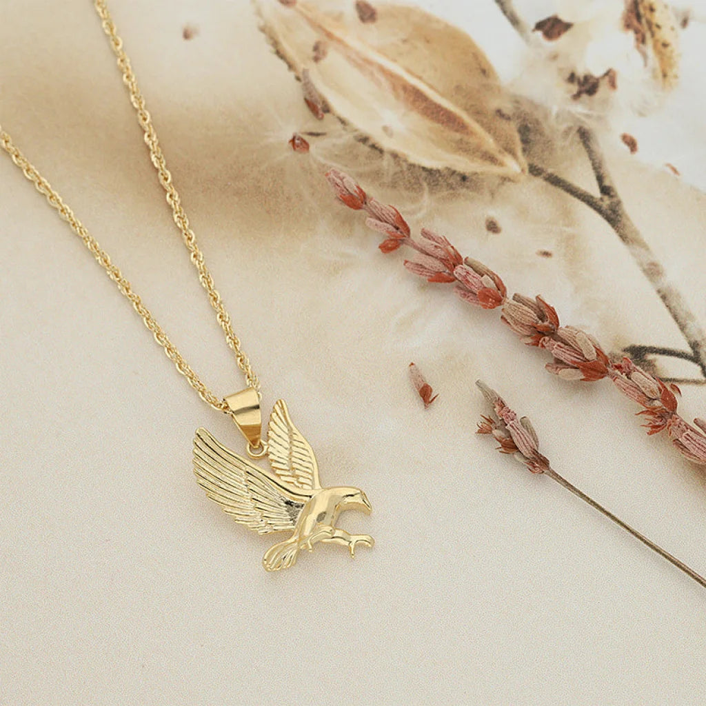 Personalized Gold Chain Necklace For Brides-Gold Necklace (Chain With Eagle Shaped Pendant) 18KT - FKJNKL18K5108