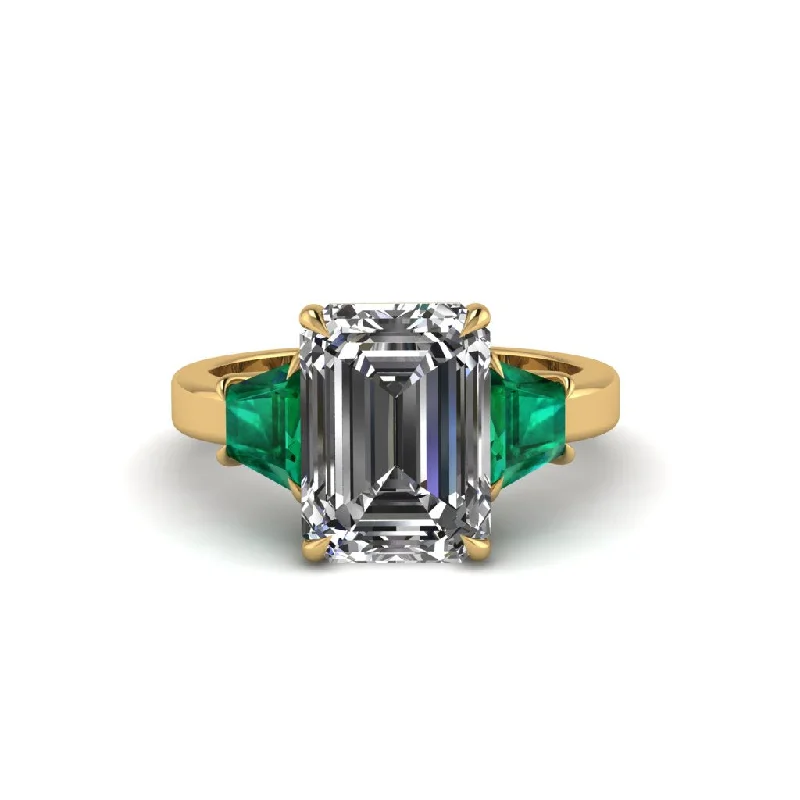 Simple Gold Engagement Rings For Classic Style-Diamond Emerald Cut Three Stone Ring With Custom Baguette - Yvette No. 16