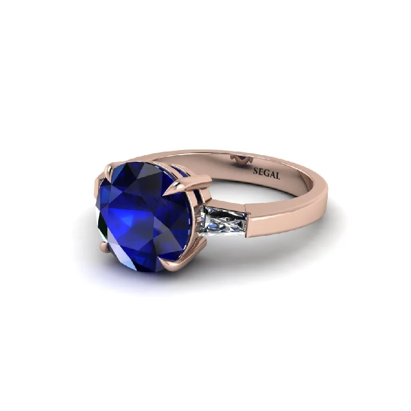 Elegant Custom Engagement Rings For Special Gifts-3 Stone Round Cut Sapphire With 2 Baguettes Engagement Ring - Gwendolyn No. 14