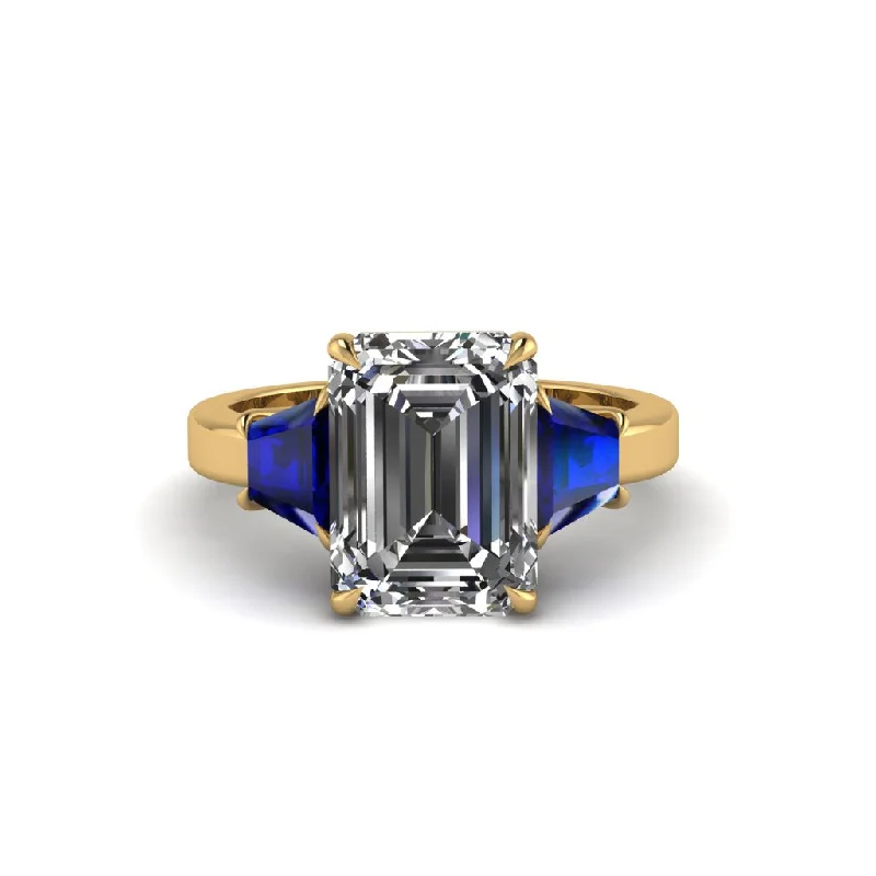 Custom Titanium Rings For Modern Brides-Diamond Emerald Cut Three Stone Ring With Custom Baguette - Yvette No. 61