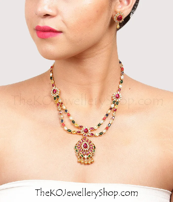 Classic Pearl Necklace For Bridesmaids Gifts-The Ksemya Silver Navratna Necklace