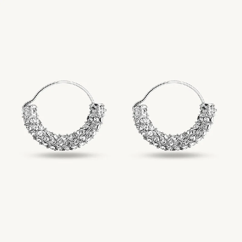 Simple Silver Drop Earrings For Casual Wear-Stone Studded Silver Hoop Earrings