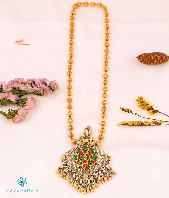 Personalized Name Pendant Necklace For Brides-The Aariya Antique Silver Peacock Kundan Necklace (2 Tone)