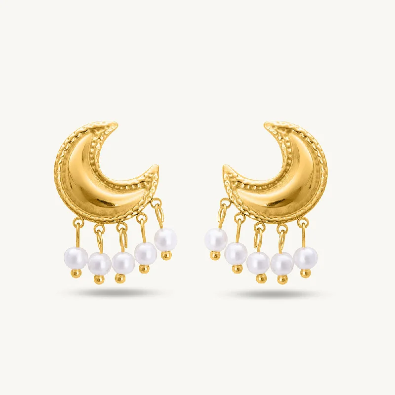 Dainty Stud Earrings For Teens-Pearl And Moon Stud Earrings