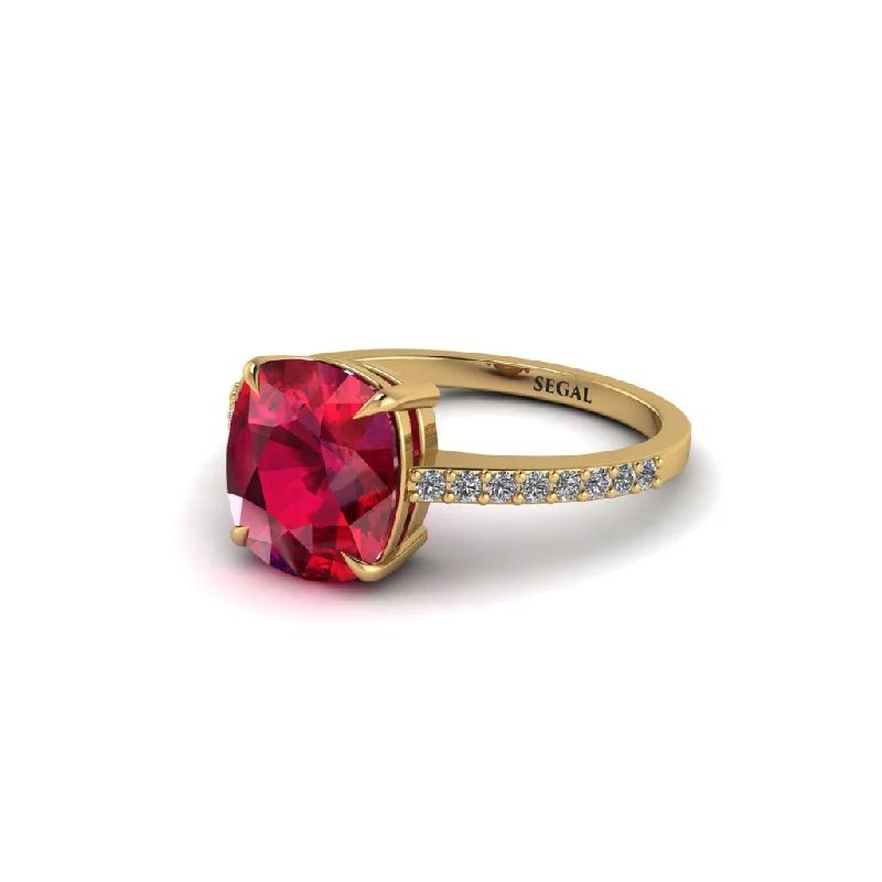 Classic Custom Wedding Rings For Couples-Gold Handmade Cushion Cut Ruby Engagement Ring - Whitney No. 10