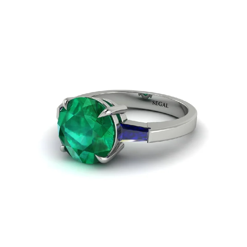 Trendy Wedding Bands For Timeless Weddings-3 Stone Round Cut Emerald With 2 Baguettes Engagement Ring - Gwendolyn No. 66