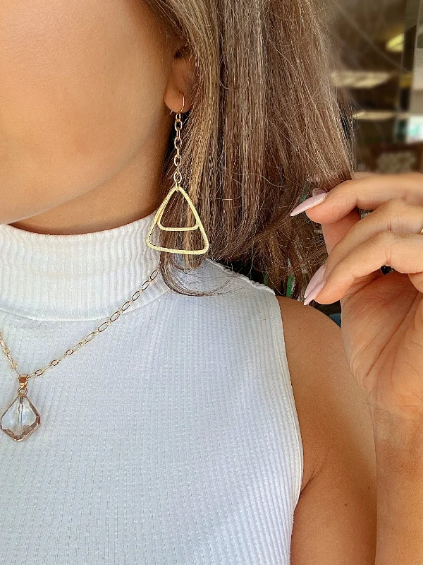 Minimalist Gold Earrings For Daily Wear-Double Triangle Chain Link Earrings