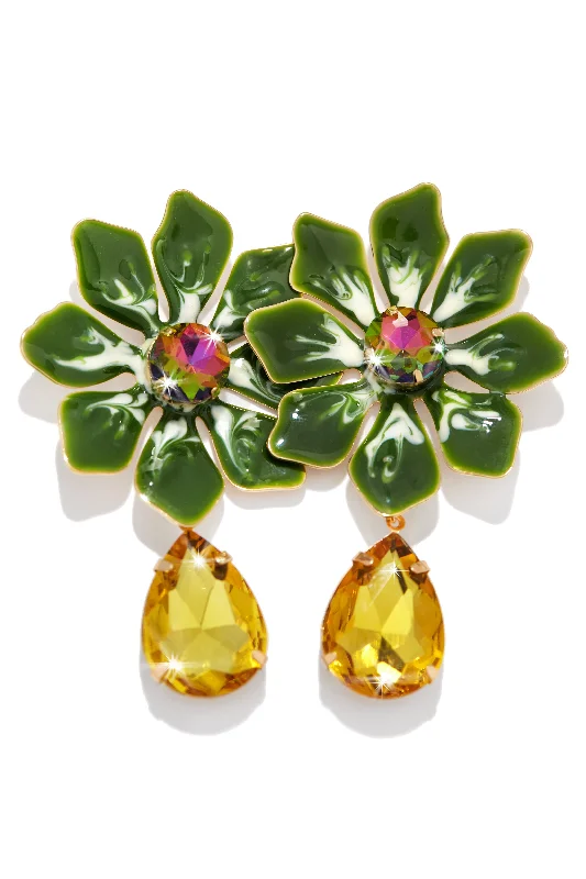 Elegant Long Drop Earrings For Wedding Day-Imara Colorful Flower Earring - Green