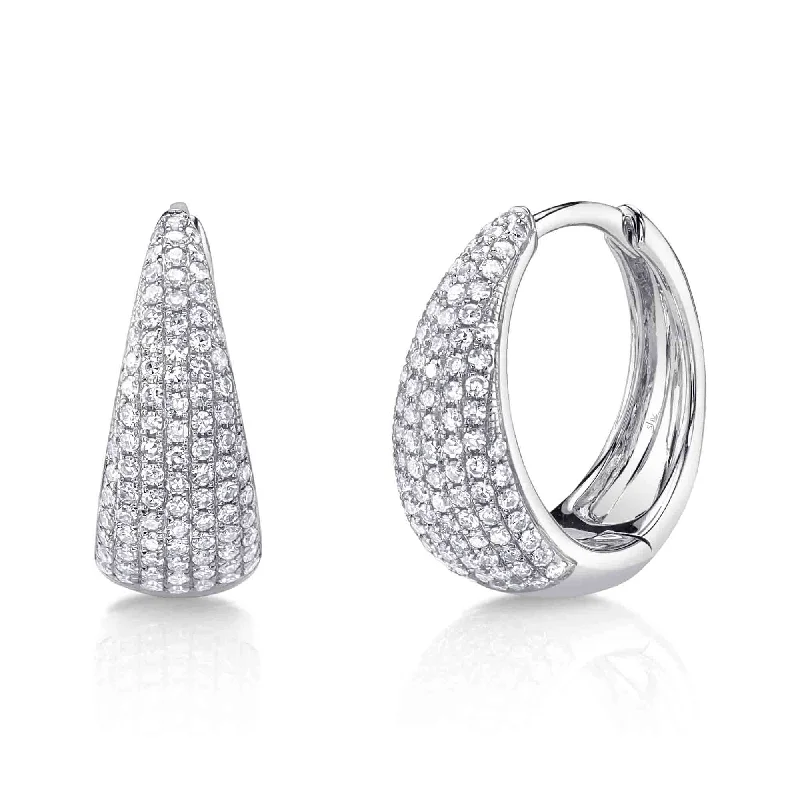 Classic Pearl Hoop Earrings For Brides-0.41ct TW Pave Set diamond Huggies / 14kt. White gold 0.41ct Diamond Pave