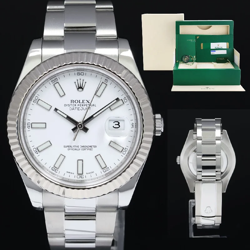 Premium Watches For Special Occasions-MINT PAPERS Rolex Datejust 2 41MM White Stick 116334 White Gold Fluted Watch