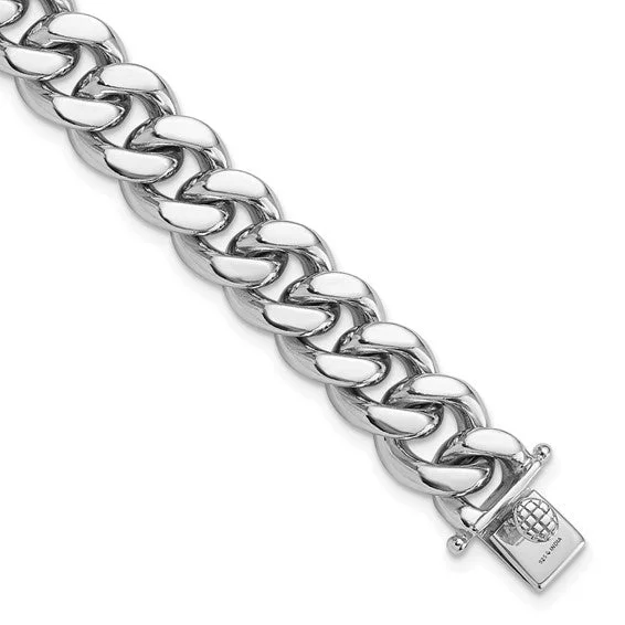 Classic Silver Cuff Bracelets-Sterling Silver Rhodium-plated Curb Link Men's 8.5in Bracelet