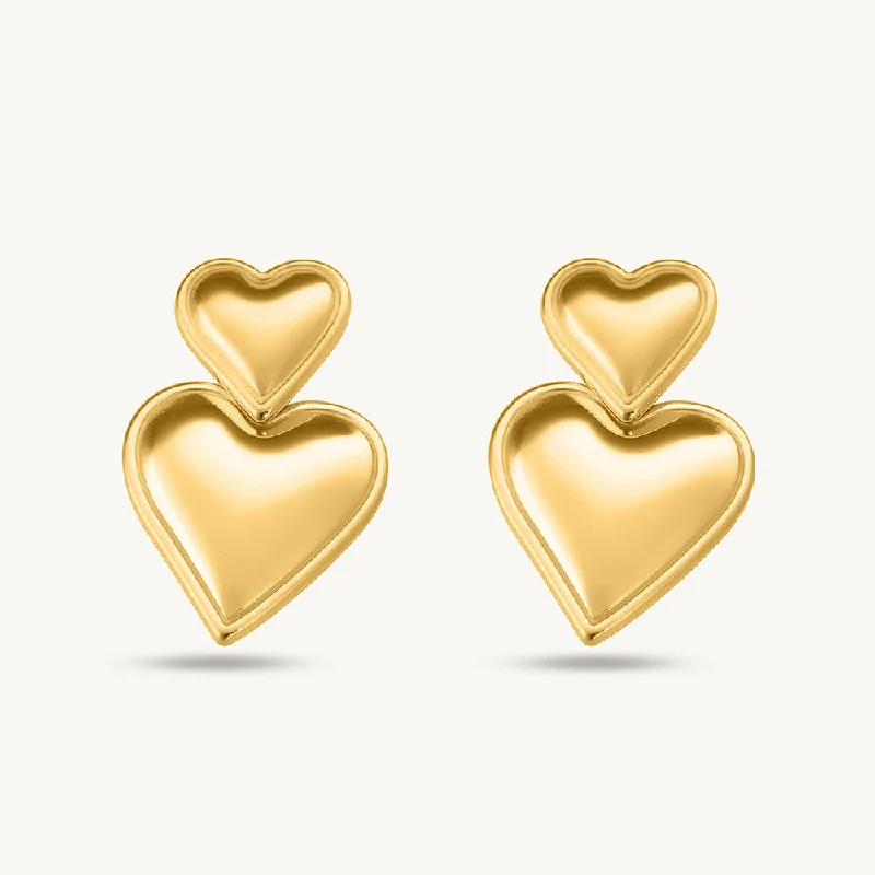 Dainty Earrings For Women With Minimalist Style-Gold Hearts Drop Earrings