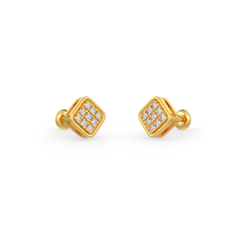 Custom Gold Earrings With Birthstones-Square Diamond Earrings