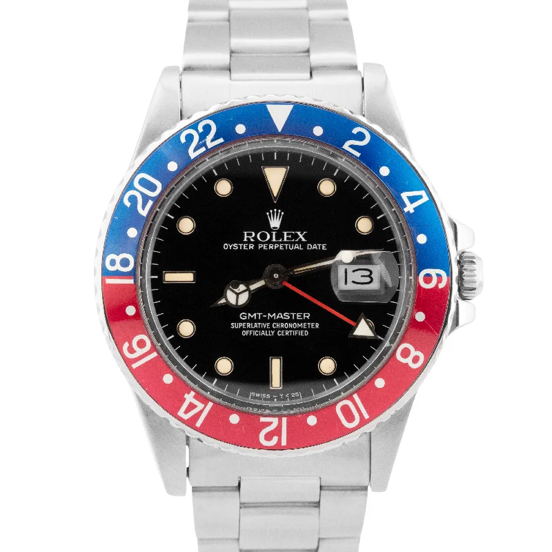 Women’s Bracelet Watches For Fashion-1985 Rolex GMT-Master PEPSI Stainless Steel Red Blue Oyster Date 16750 Watch