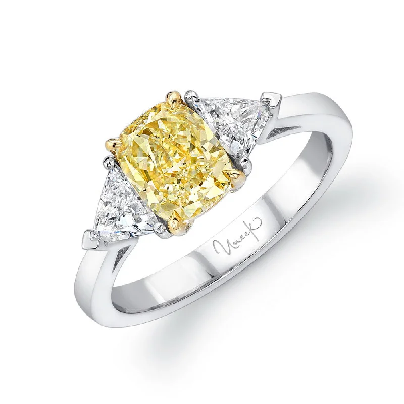 Custom Gold Rings For Engagement Day-Uneek Natureal Collection Three-Stone Cushion Cut Fancy Yellow Diamond Engagement Ring