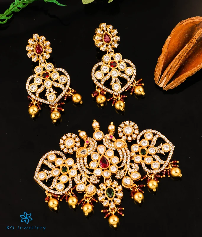 Gold Choker Necklace For Special Occasions-The Ojayit Silver Peacock Choker Necklace & Earrings