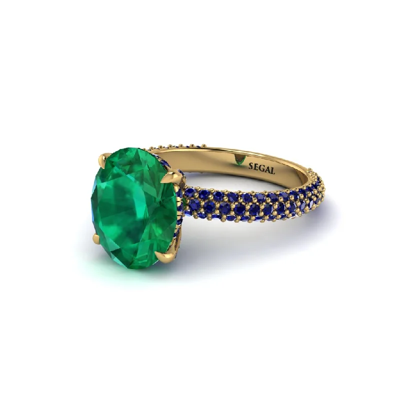 Sparkling Engagement Rings With Birthstones-Oval Cut Emerald Classic Pave Engagement Ring - Irene No. 64