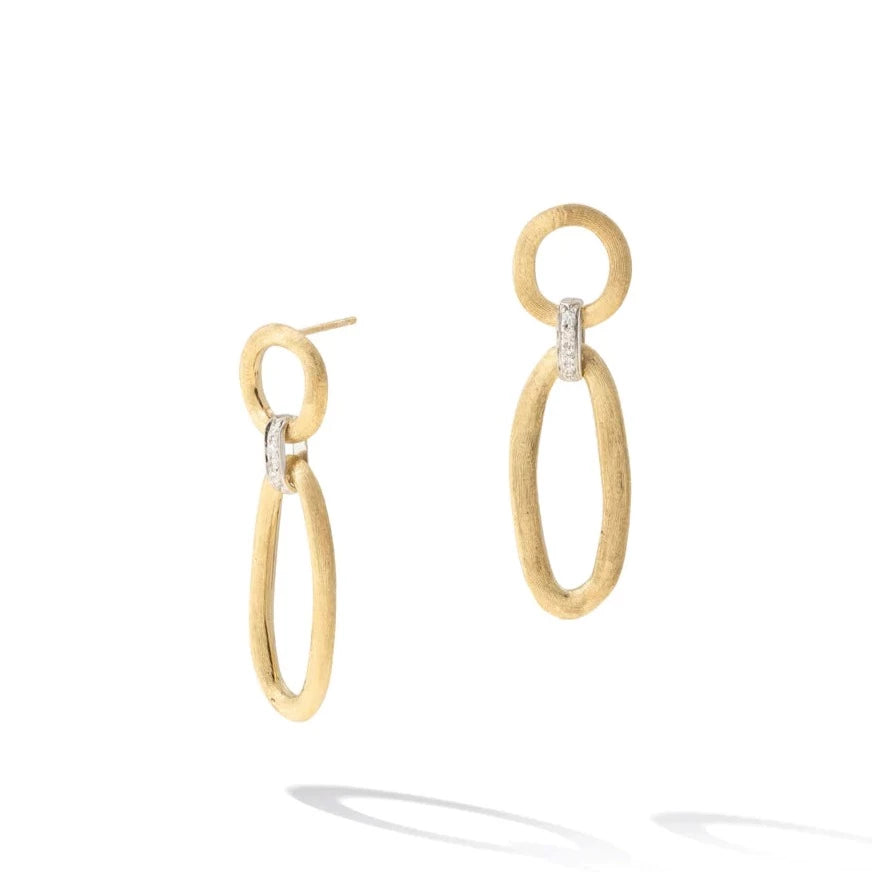 Large Pearl Earrings For Bridesmaids-18kt Yellow & White Gold Mixed Link Diamond Jaipur Link Collection Drop Earrings