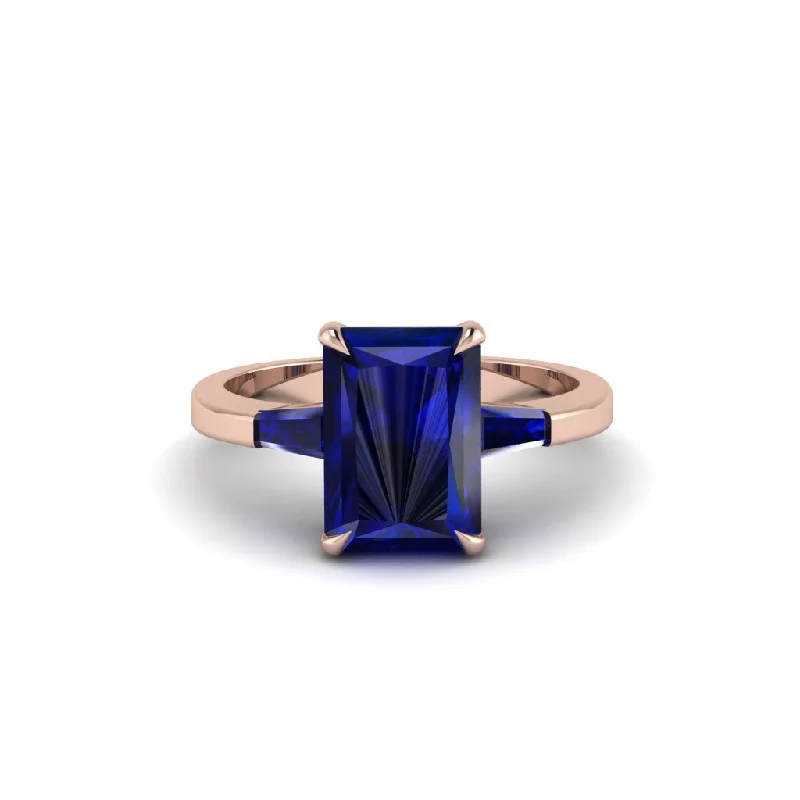 Custom Stacking Wedding Rings For Bridesmaids-Three Stone Radiant Cut Sapphire Engagement Ring - Hillary No. 74