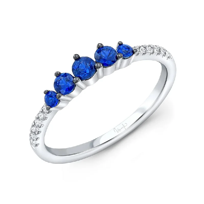 Classic Wedding Bands With Sapphire Stones For Brides-Uneek Precious Collection 1-Row Round Blue Sapphire Fashion Ring