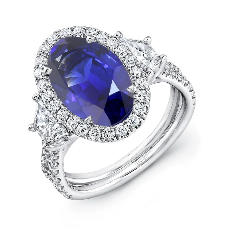 Simple Custom Engagement Rings For Bridesmaids-Uneek Precious Collection Halo Oval Shaped Tanzanite Engagement Ring