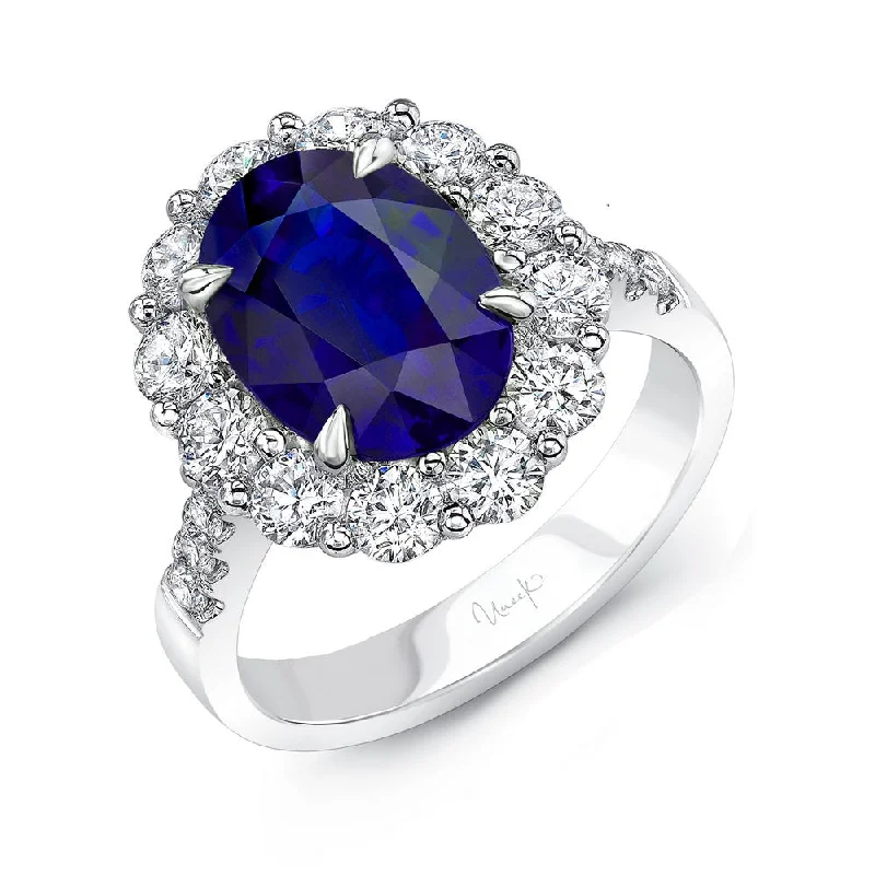 Unique Engagement Rings With Colored Diamonds-Uneek Precious Collection Halo Oval Shaped Blue Sapphire Fashion Ring