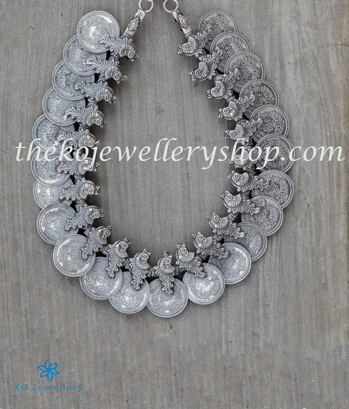 Sparkling Sapphire Necklace For Weddings-The Medhavin Antique Silver Coin Necklace(oxidised)